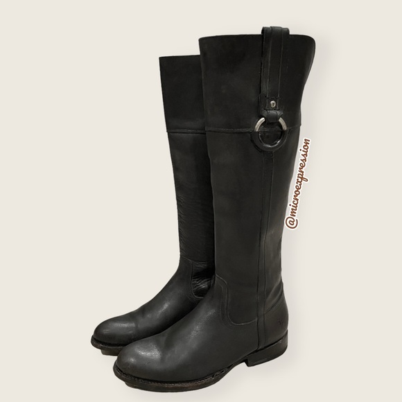 $389 Frye Jamie Ring Tall Distressed Stone Black Leather Knee High Zip Up Boot - Picture 10 of 15